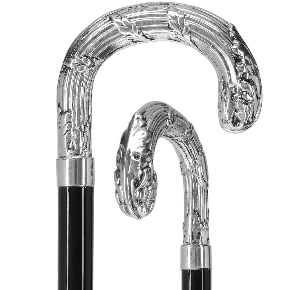 Italian Luxury Silver 925 Ribbed Intricate Design Walking Cane