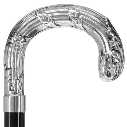 Italian Luxury Silver 925 Ribbed Intricate Design Walking Cane