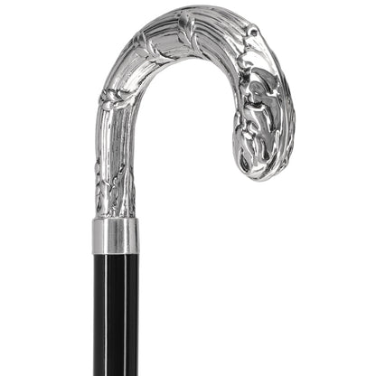 Italian Luxury Silver 925 Ribbed Intricate Design Walking Cane