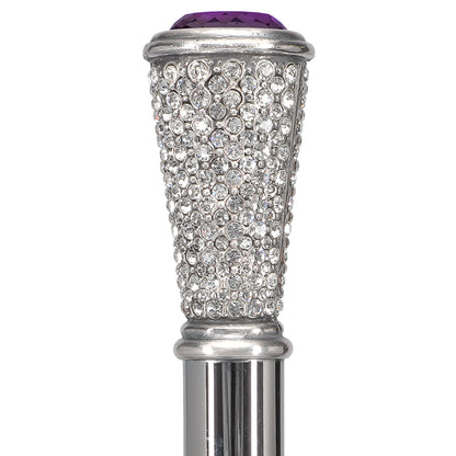 Swarovski Crystal Encrusted Elongated Knob Walking Stick with Purple Stone