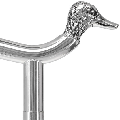 Scratch and Dent Silver 925r Duck Head Fritz Handle Walking Cane with Black Beechwood Shaft and Collar V2128