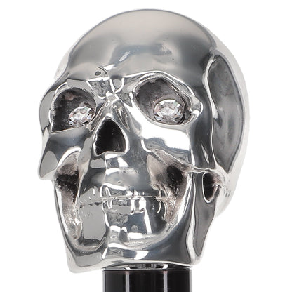 Italian Luxury: Skull Walking Stick, Swarovski Eyes, 925r Silver