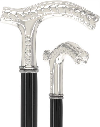 Italian Luxury: Embossed Leaves Cane, Crafted in 925r Silver