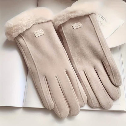 Cashmere Warm Suede Leather Plush Touch Screen Gloves