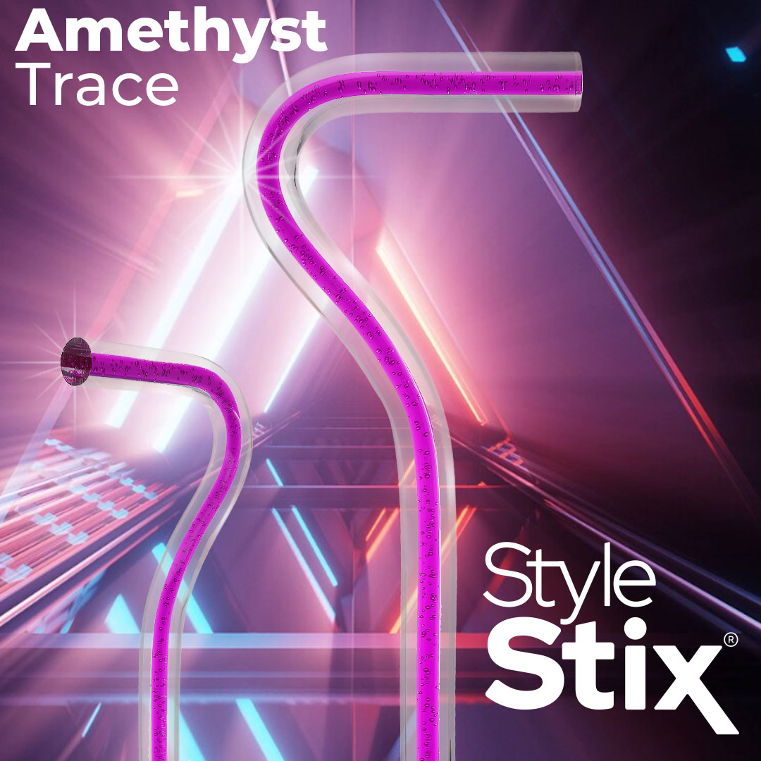 Amethyst Trace Cane: Purple Streak w/ Floating Bubbles in Clear Shaft