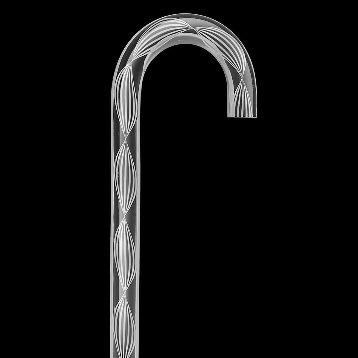 Alabaster Helix Cane: White Twists in Invisible Clear Shaft