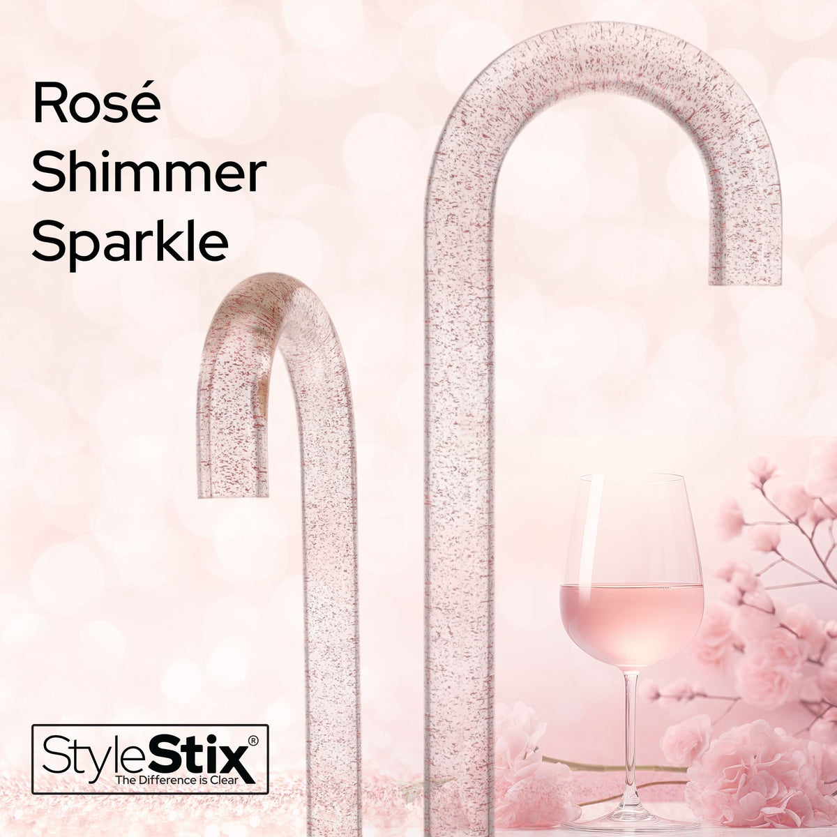 Rosé Shimmer Sparkle Cane: Pink Sparkles in Invisible Clear Shaft