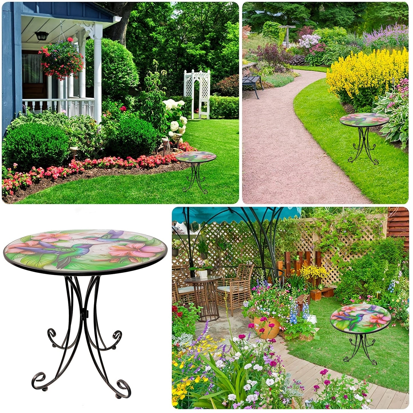 Round Metal Side Table Hummingbird