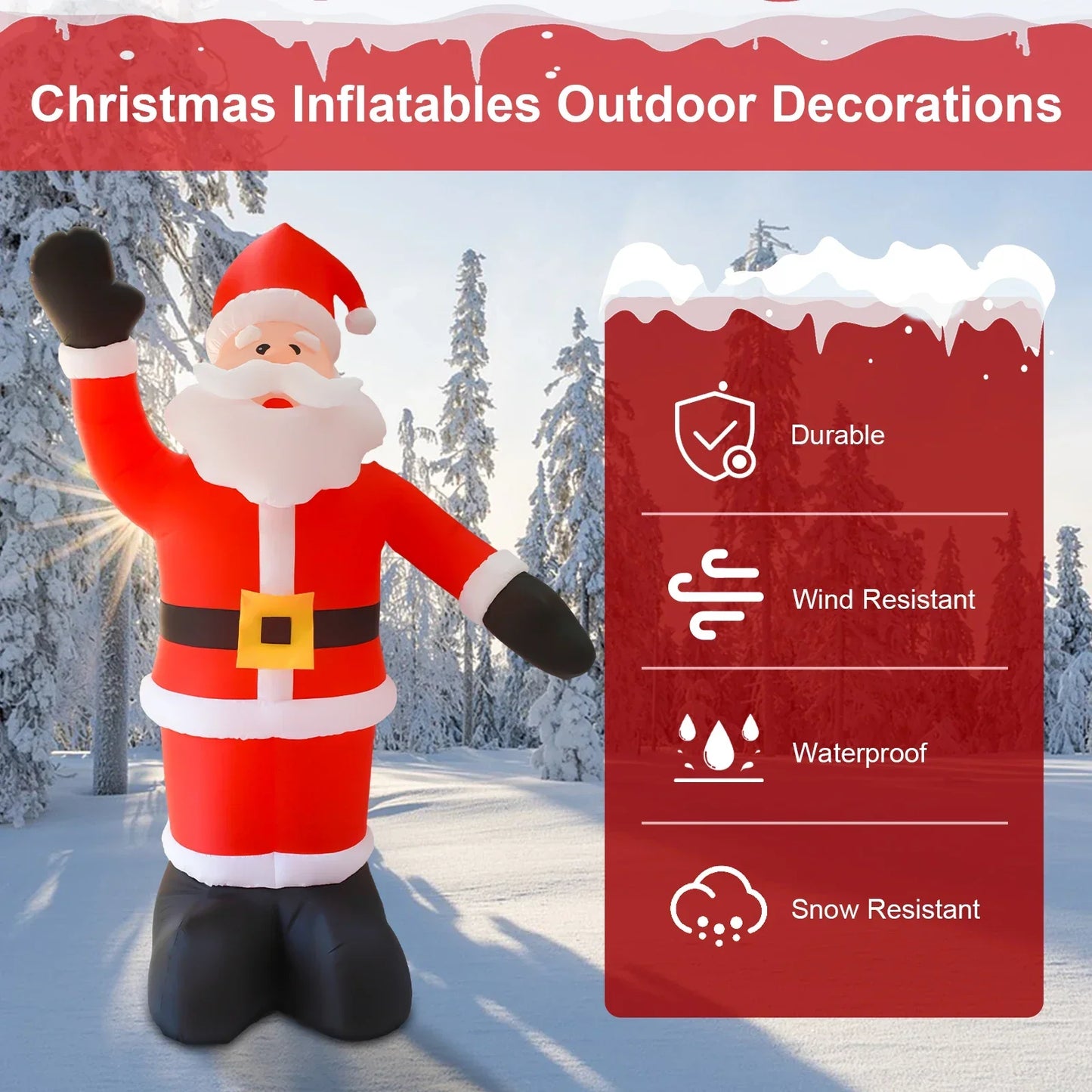 8FT Tall Inflatable Santa Claus with 9 LED Lights