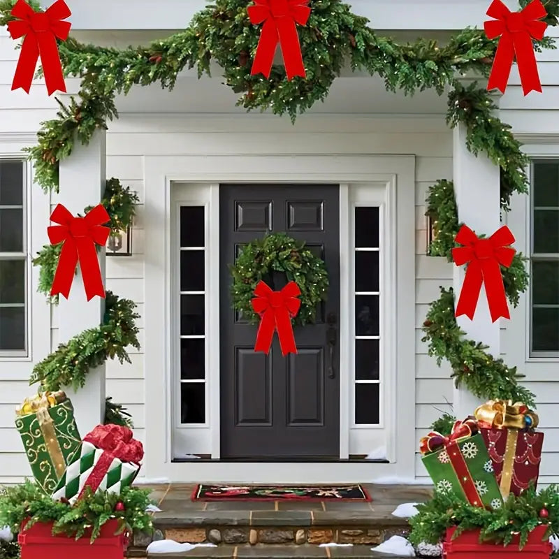 5pcs 33.02cm Red Velvet Christmas Wreath Bow