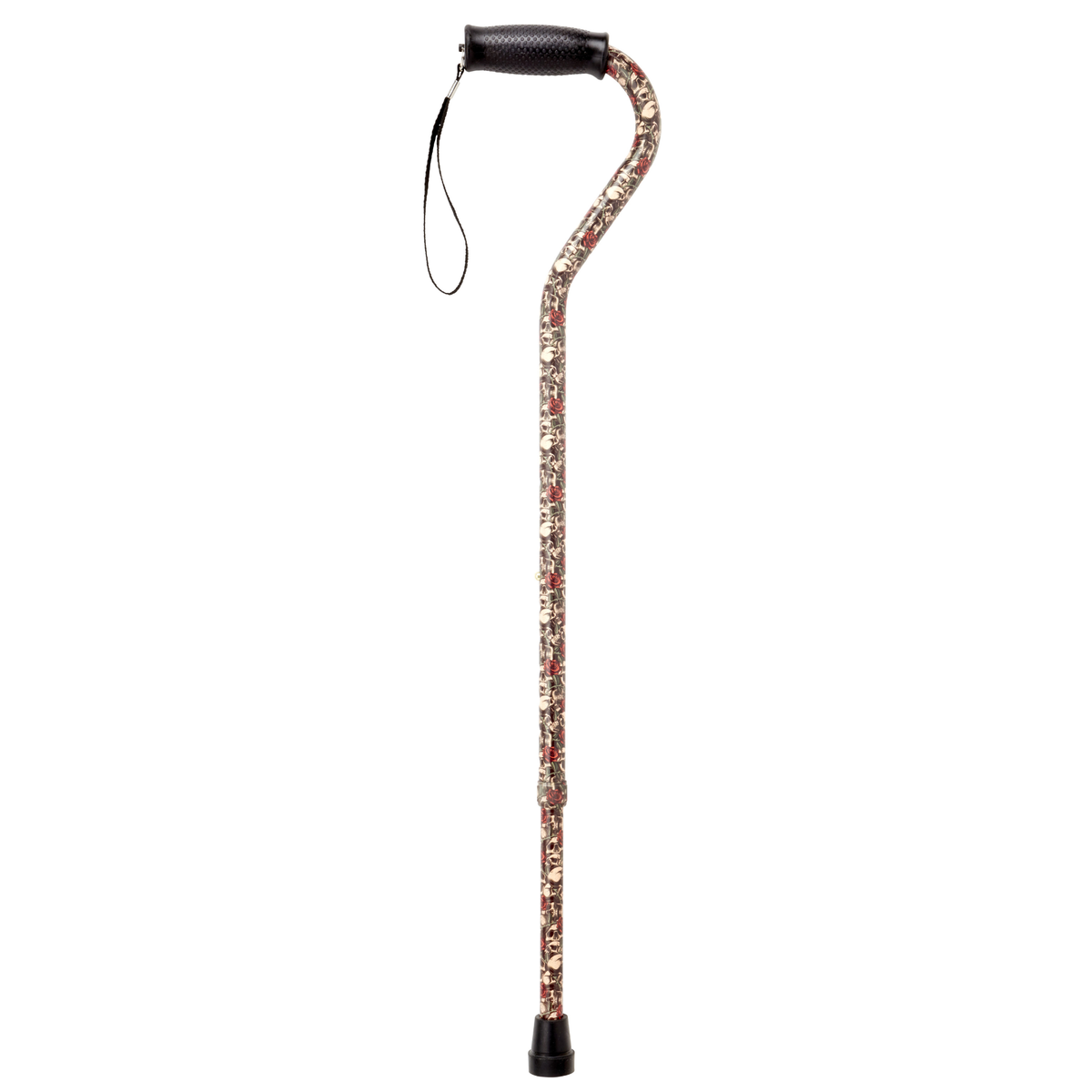 Skull & Rose Adjustable Aluminum Cane with Grip - Support and Stability
