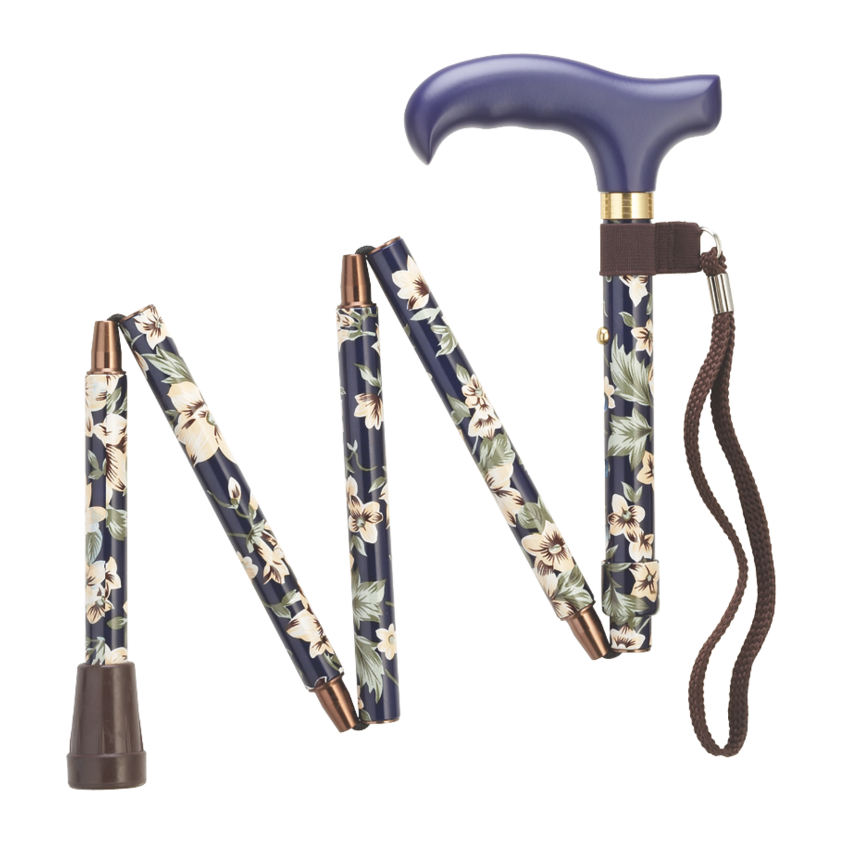 Compact Ladies Folding Cane - Adjustable Aluminum, Wood-Style Handle