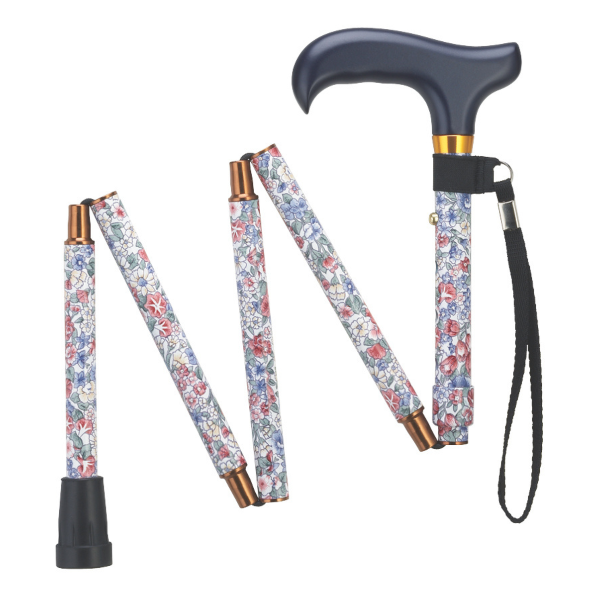 Compact Ladies Folding Cane - Adjustable Aluminum, Wood-Style Handle