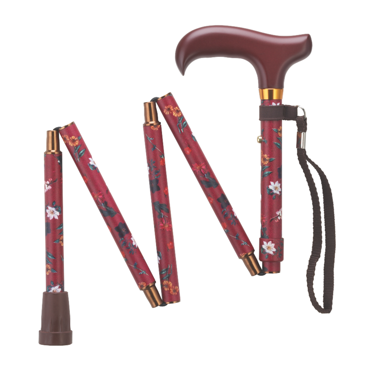 Compact Ladies Folding Cane - Adjustable Aluminum, Wood-Style Handle