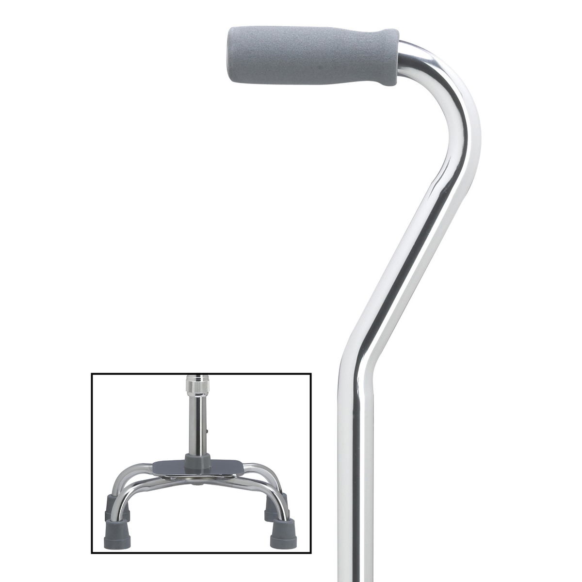 Sturdy Quad Base Cane with Offset Handle & Hypalon Grip, 250 lbs Support