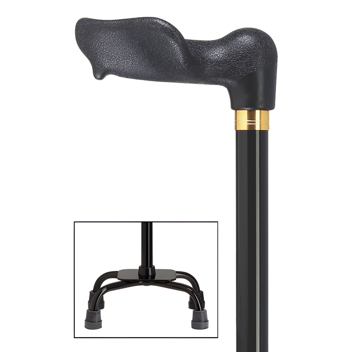 Adjustable Quad Cane with Molded Grip Handle - Large Base Quad Cane
