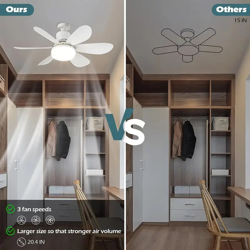 1pc Dimmable Socket Fan Ceiling with Remote Control - Traditional Style, White