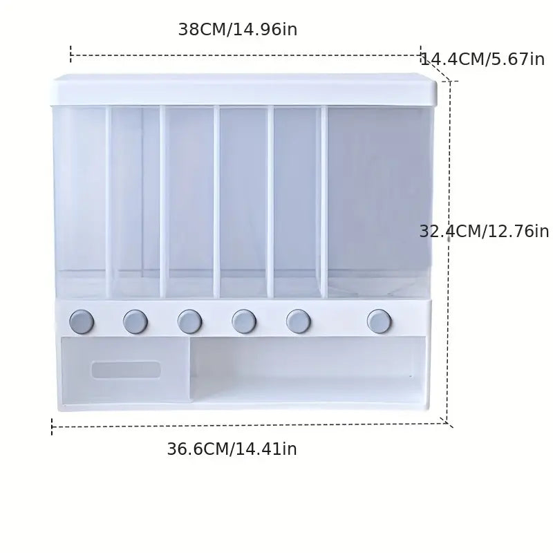 1pc Wall-Mounted Multi-Grid Food Dispenser - Large Capacity Rice Bucket
