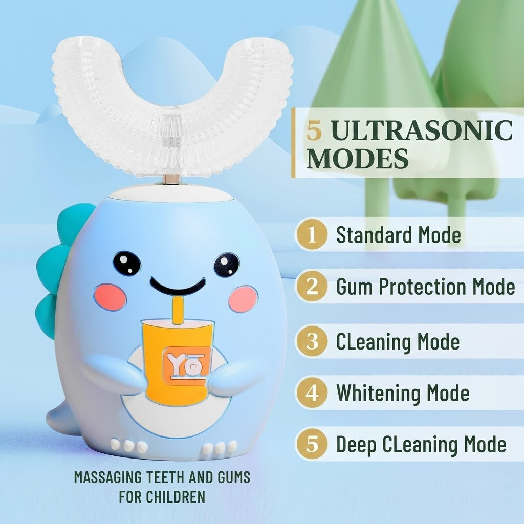 Kids U-Shaped Toothbrush Gift Set with Extra Brush Heads Included