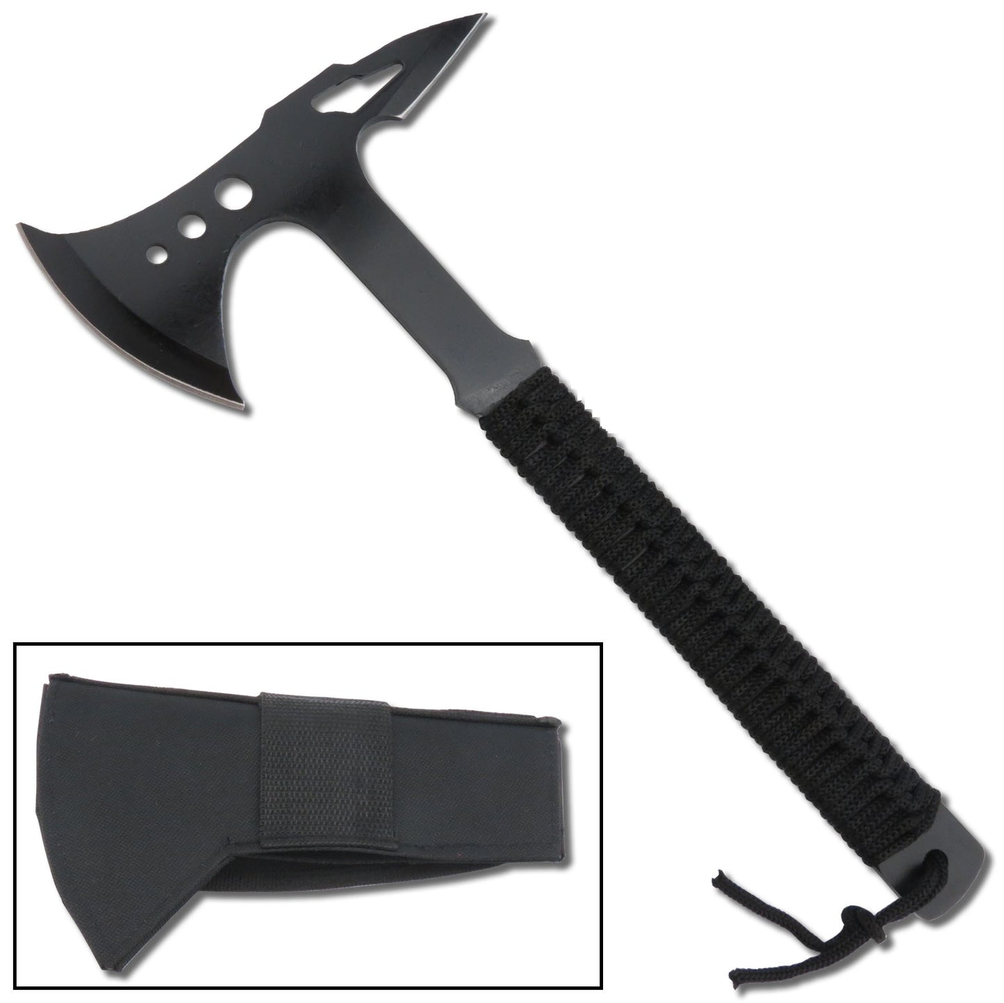 Tactical Survival Rescue Hatchet with Nylon Cord Grip on Handle
