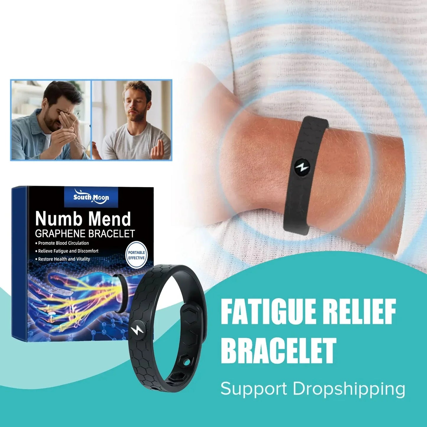 2pcs Energy Therapy Bracelets Circulation Support Black