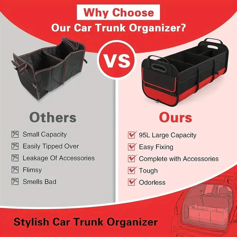 Universal Large Trunk Organizer 95L Collapsible Storage Bag Black