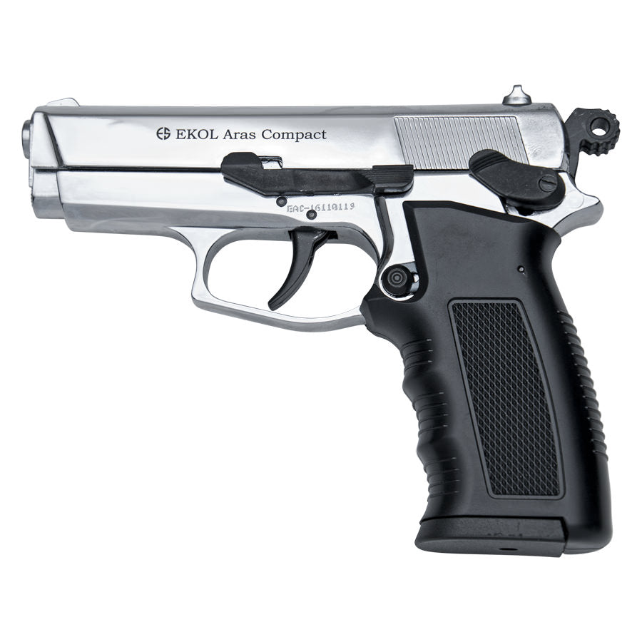 ARAS Compact HP Chrome Finish - 9MM Blank Firing Replica Gun - TOPHATTER'S ARMORY DEALS