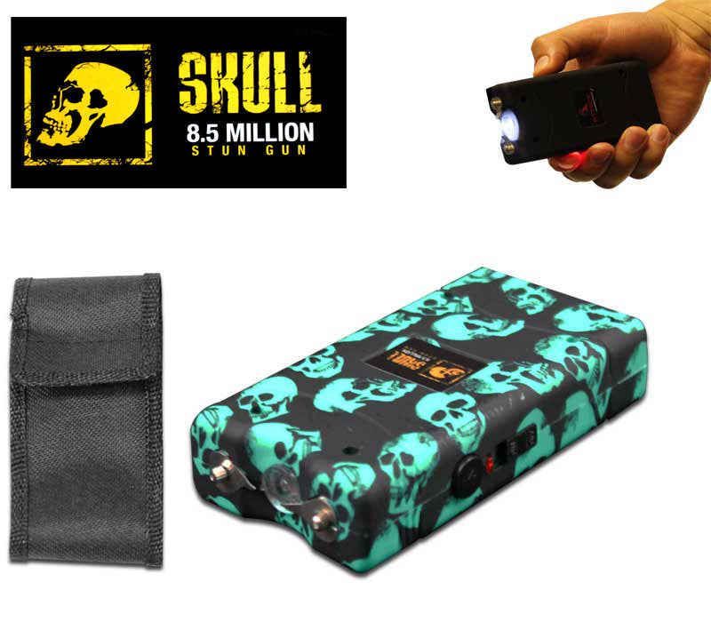 Green Skull Self Defense Stun Gun 850K Volt Rechargeable LED Flashlight