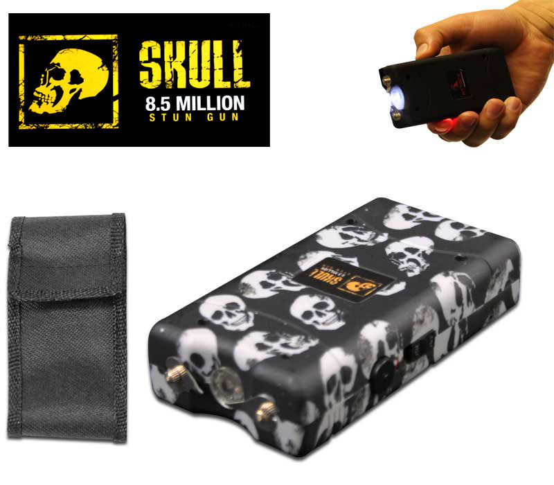 Grey Skull Self Defense Stun Gun 850K Volt Rechargeable LED Flashlight - TOPHATTER'S ARMORY DEALS