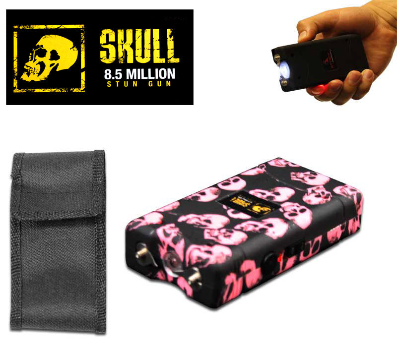 Pink Skull Self Defense Stun Gun 850K Volt Rechargeable LED Flashlight - TOPHATTER'S ARMORY DEALS