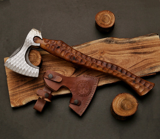 Custom Hand Forged Carbon Steel Axe with Rose Wood Shaft