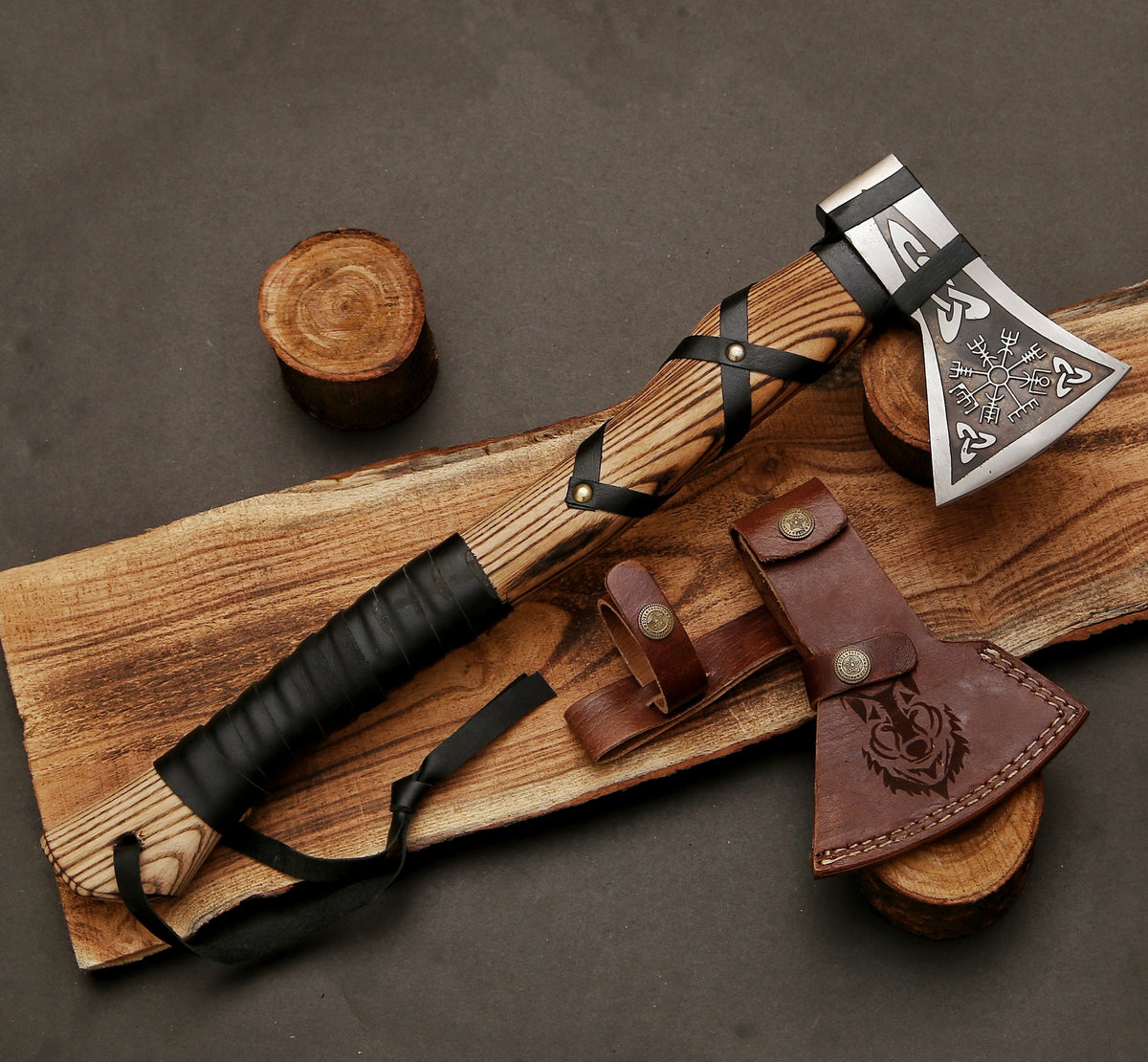 Hand Forged Vegvisir Viking Compass Axe - TOPHATTER'S ARMORY DEALS
