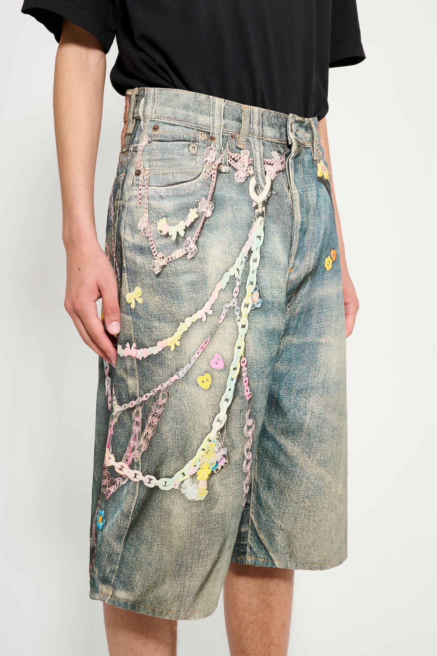 Acne Studios Kawaii Keychains Denim Shorts Mid Blue