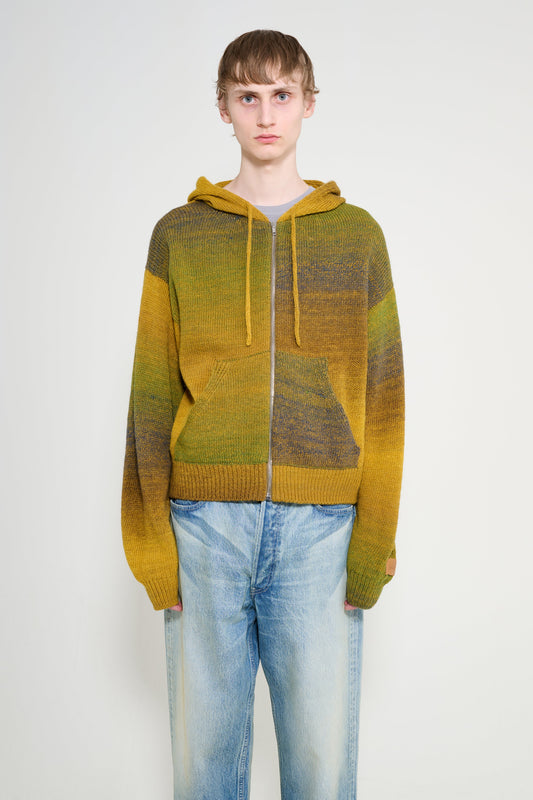 Aries Space Dye Temple Knit Zip Thru Hoodie Green