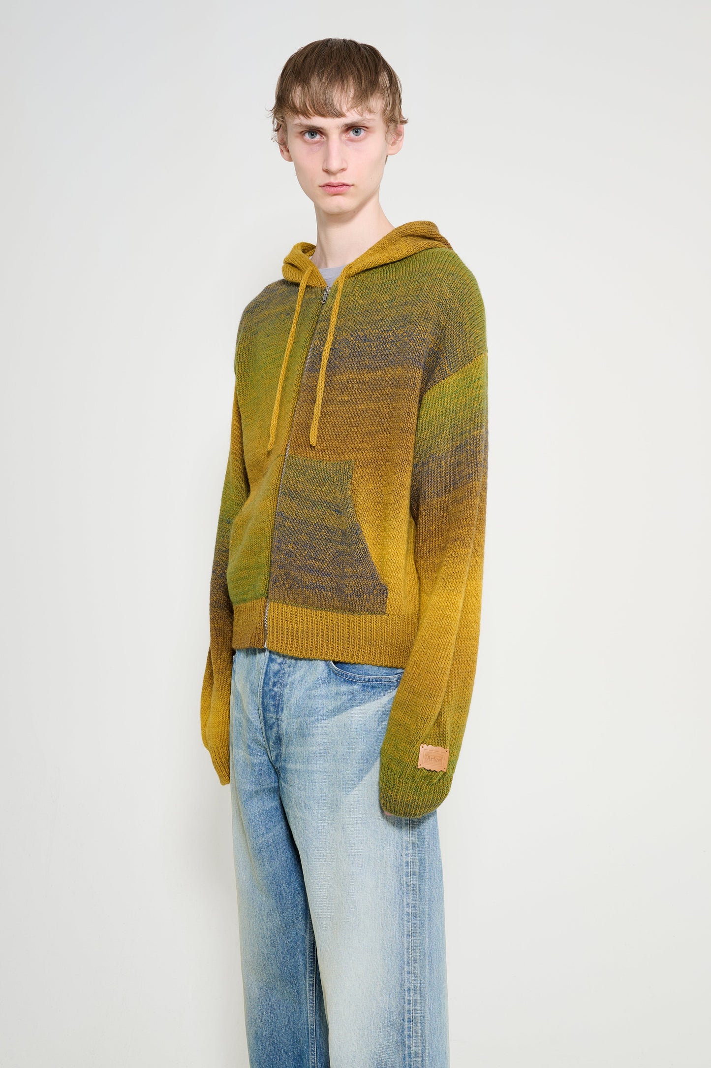 Aries Space Dye Temple Knit Zip Thru Hoodie Green