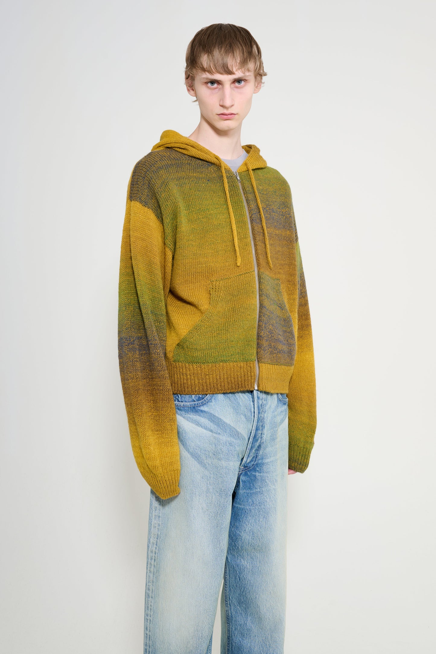 Aries Space Dye Temple Knit Zip Thru Hoodie Green
