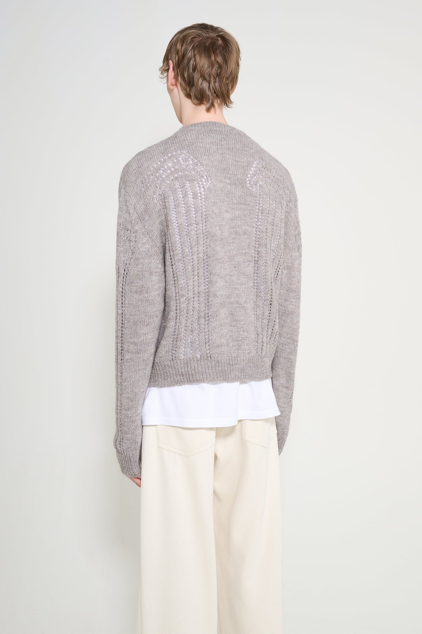 Aries Pointelle Column Cardigan Grey Marl