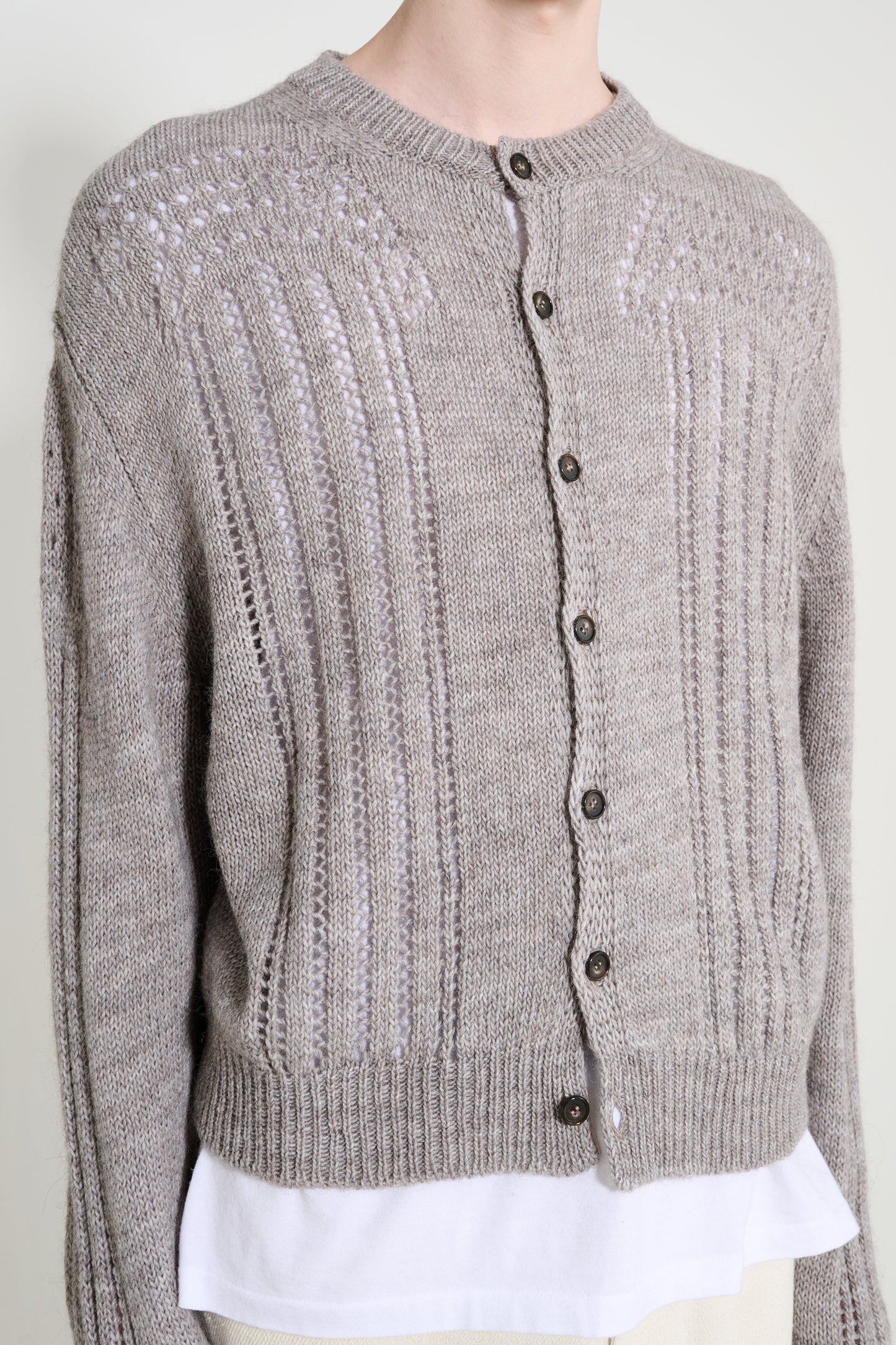 Aries Pointelle Column Cardigan Grey Marl