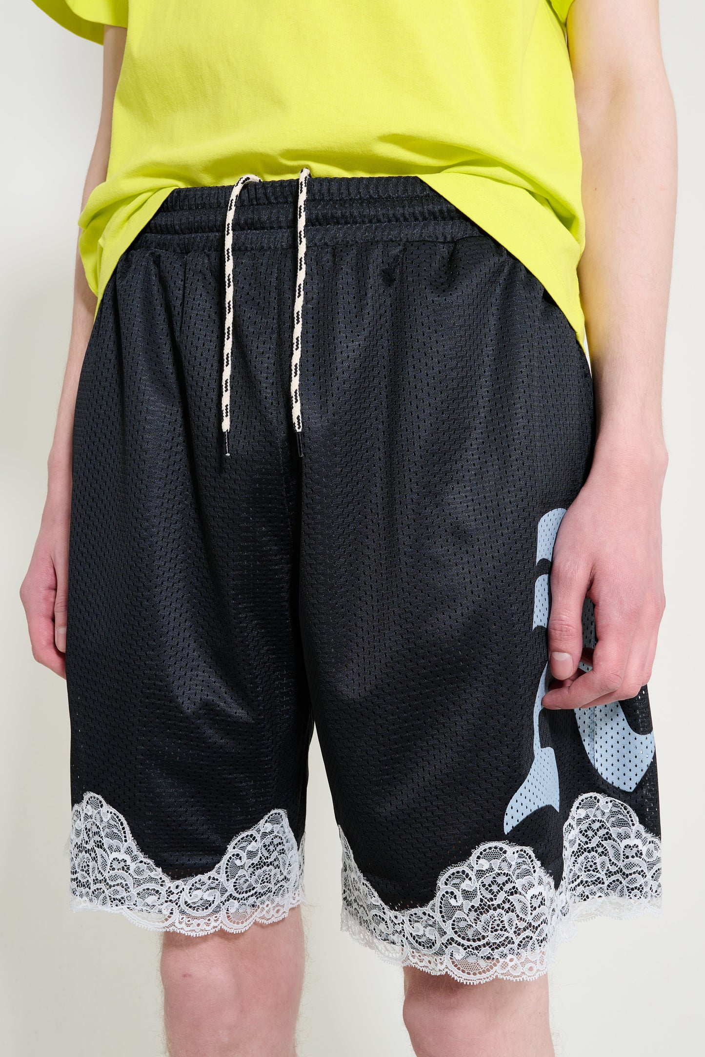Aries Gothic Lace Airtex Shorts Black