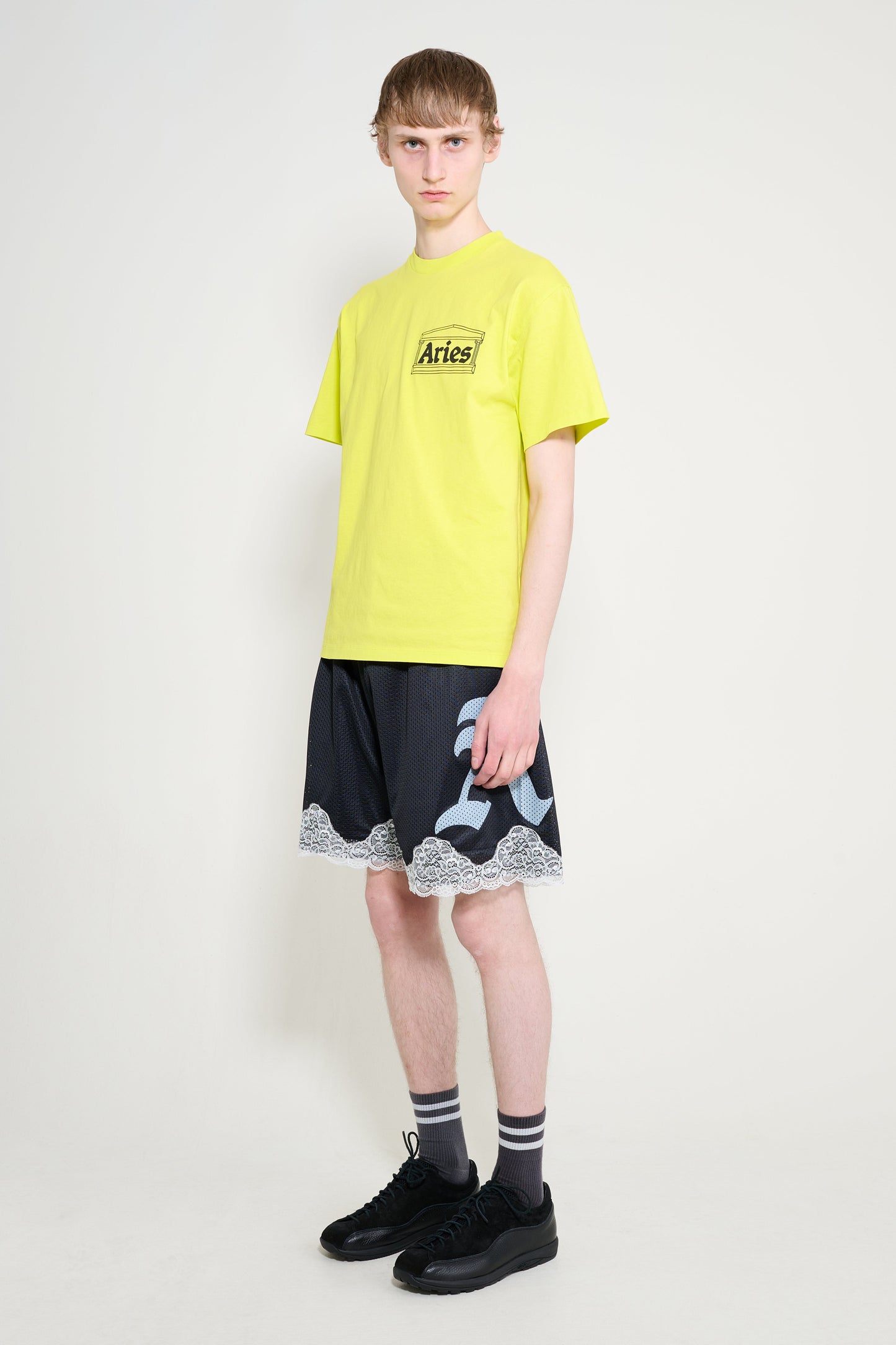 Aries Gothic Lace Airtex Shorts Black