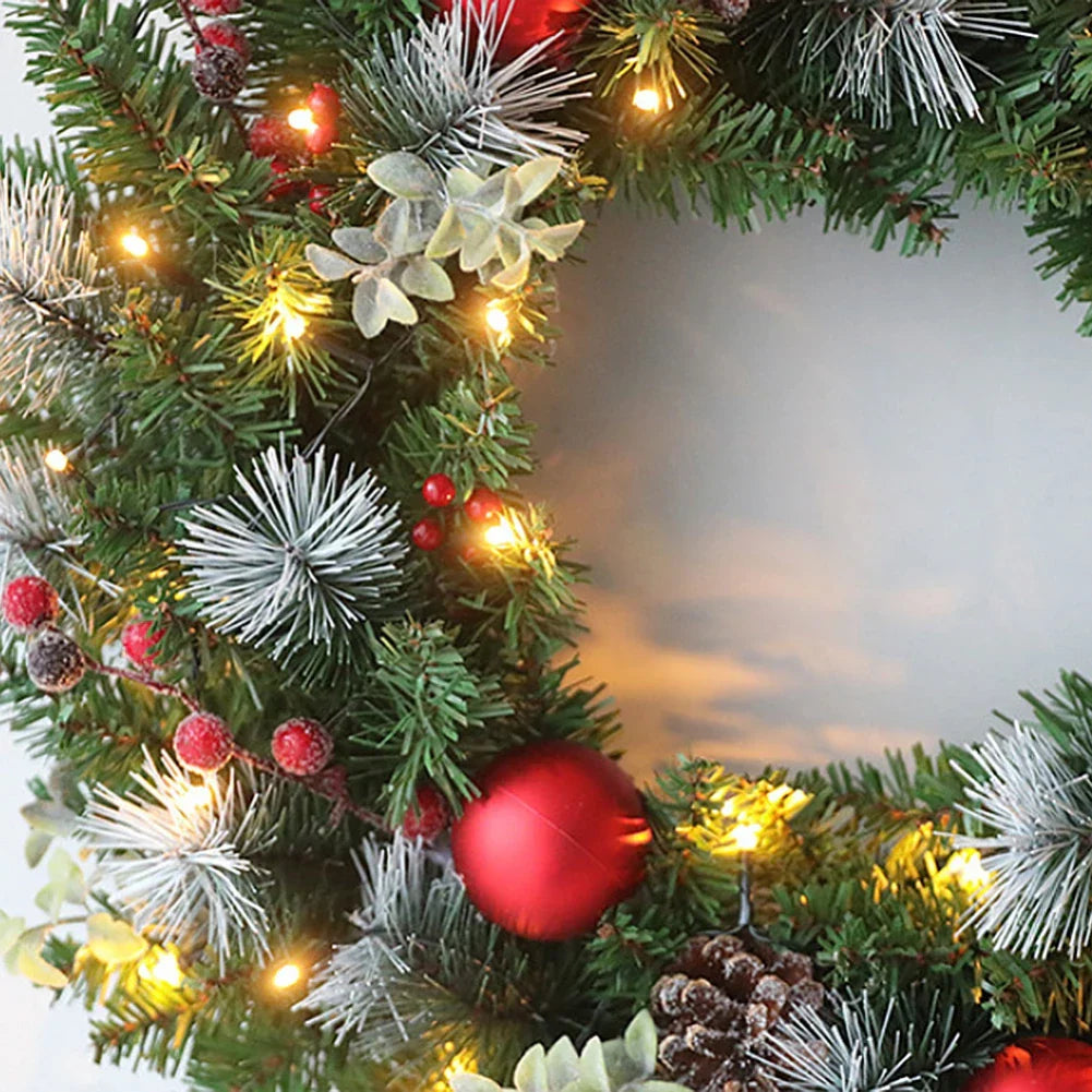 LED Christmas Wreath with Pinecones & Red Berries
