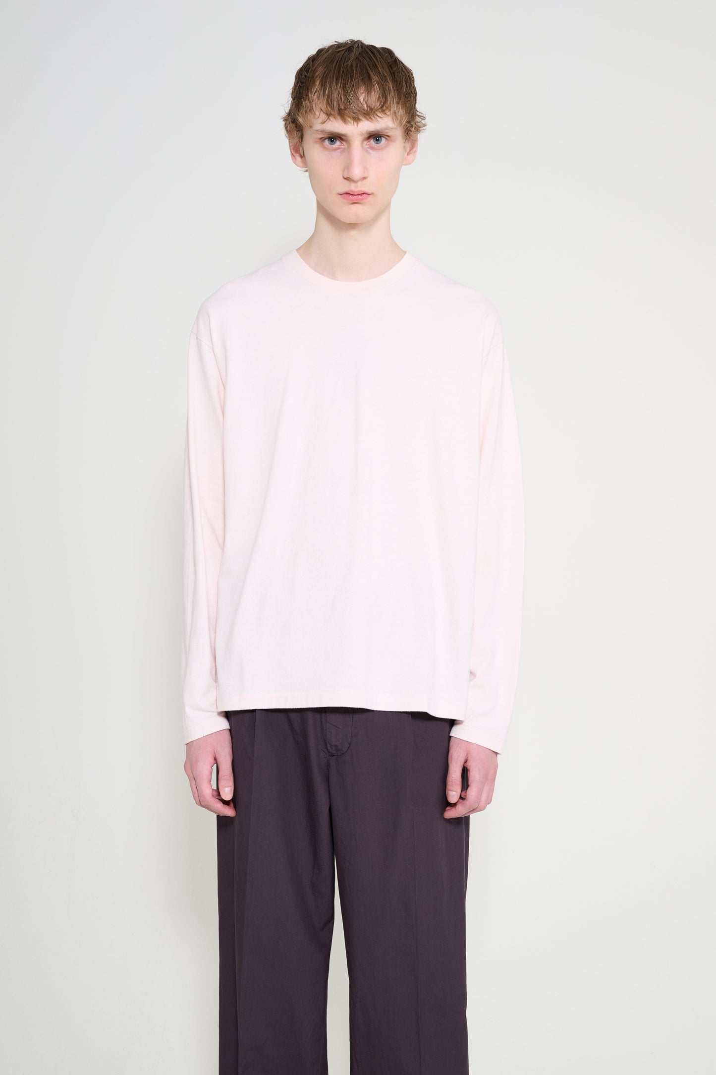 Auralee Brushed Organic Cotton Jersey L/S Tee Pale Pink