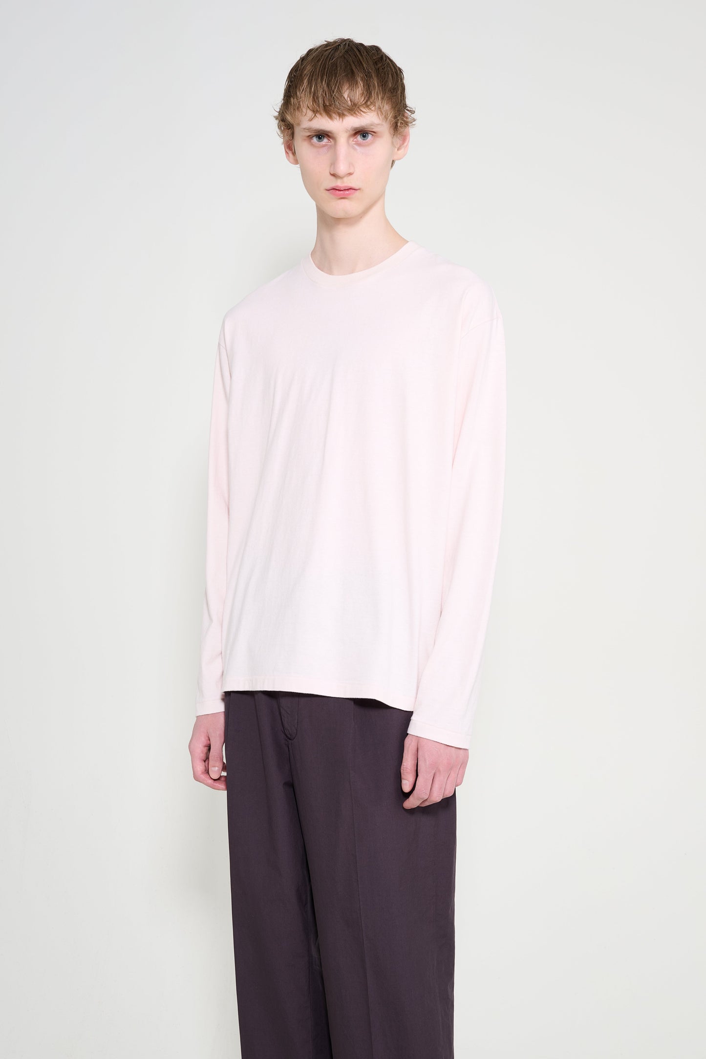 Auralee Brushed Organic Cotton Jersey L/S Tee Pale Pink