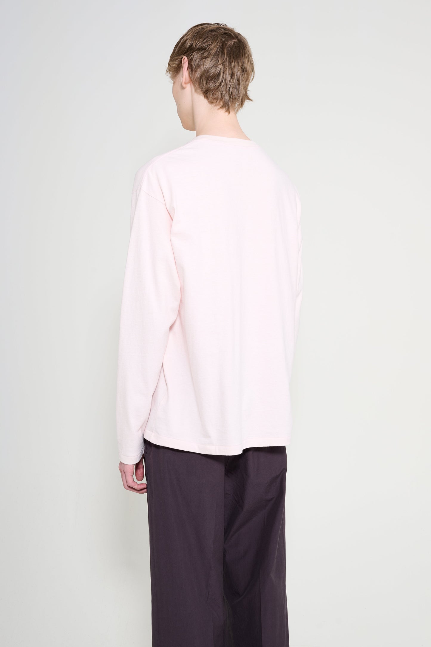Auralee Brushed Organic Cotton Jersey L/S Tee Pale Pink