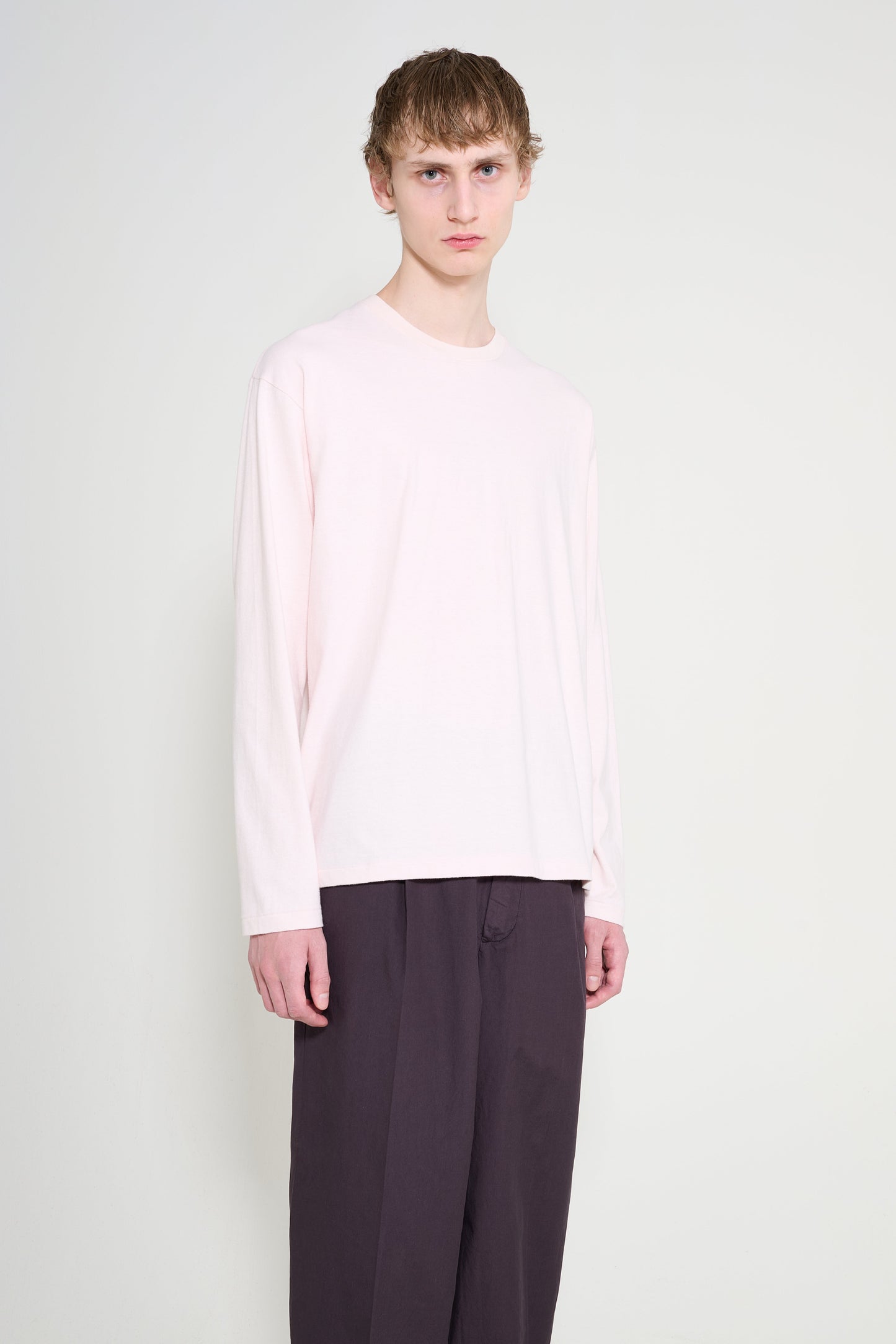 Auralee Brushed Organic Cotton Jersey L/S Tee Pale Pink