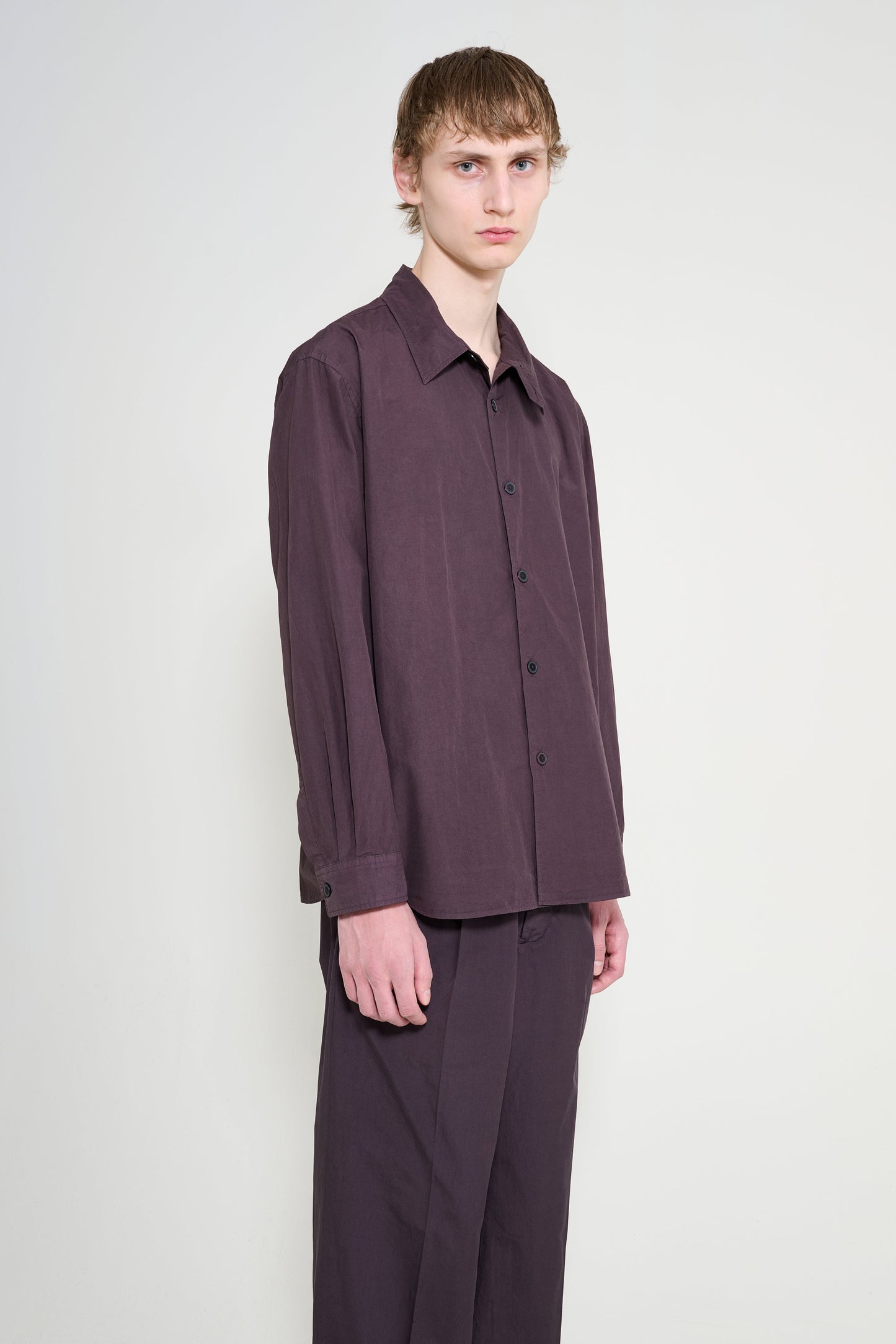 Auralee Garment-Dyed Finx Shuttle Weather Shirt Dark Brown