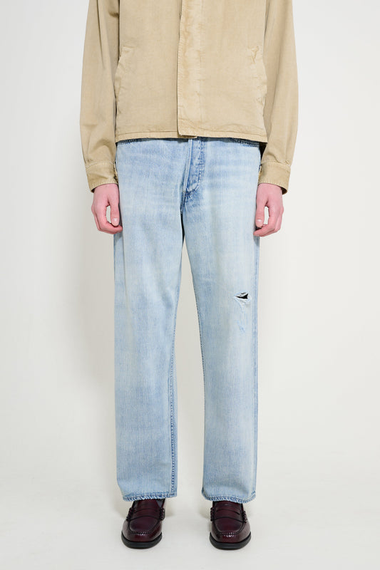 Auralee Faded Selvedge Light Denim Wide Pants Light Indigo