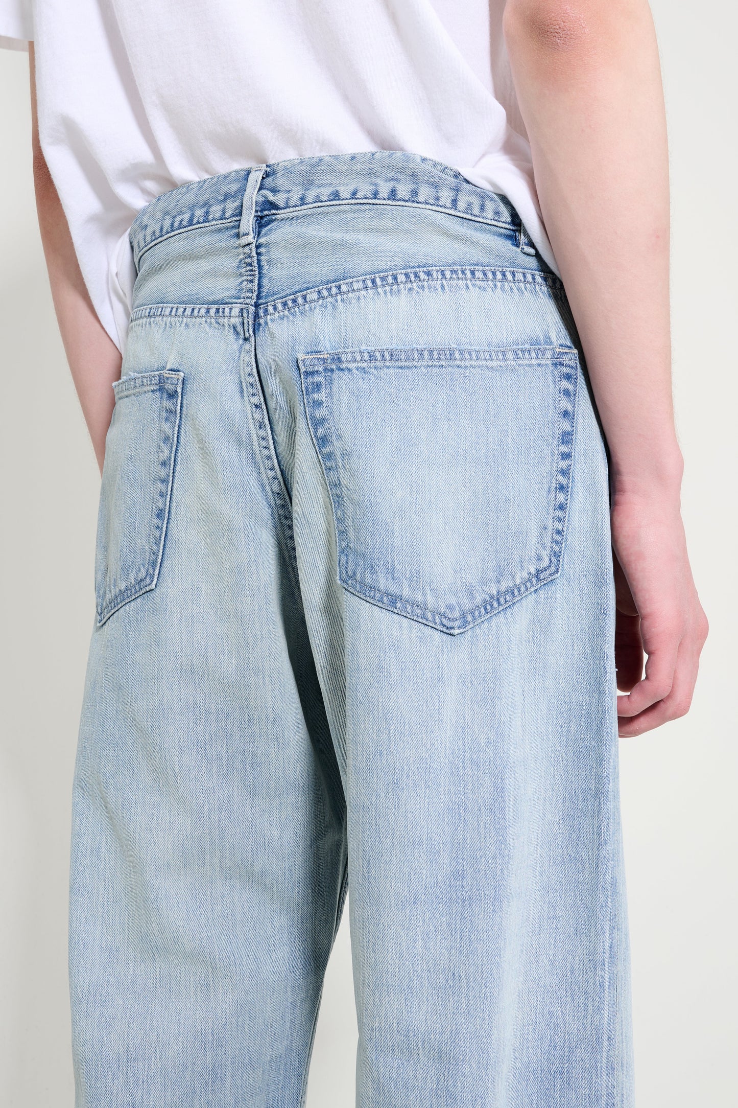 Auralee Faded Selvedge Light Denim Wide Pants Light Indigo