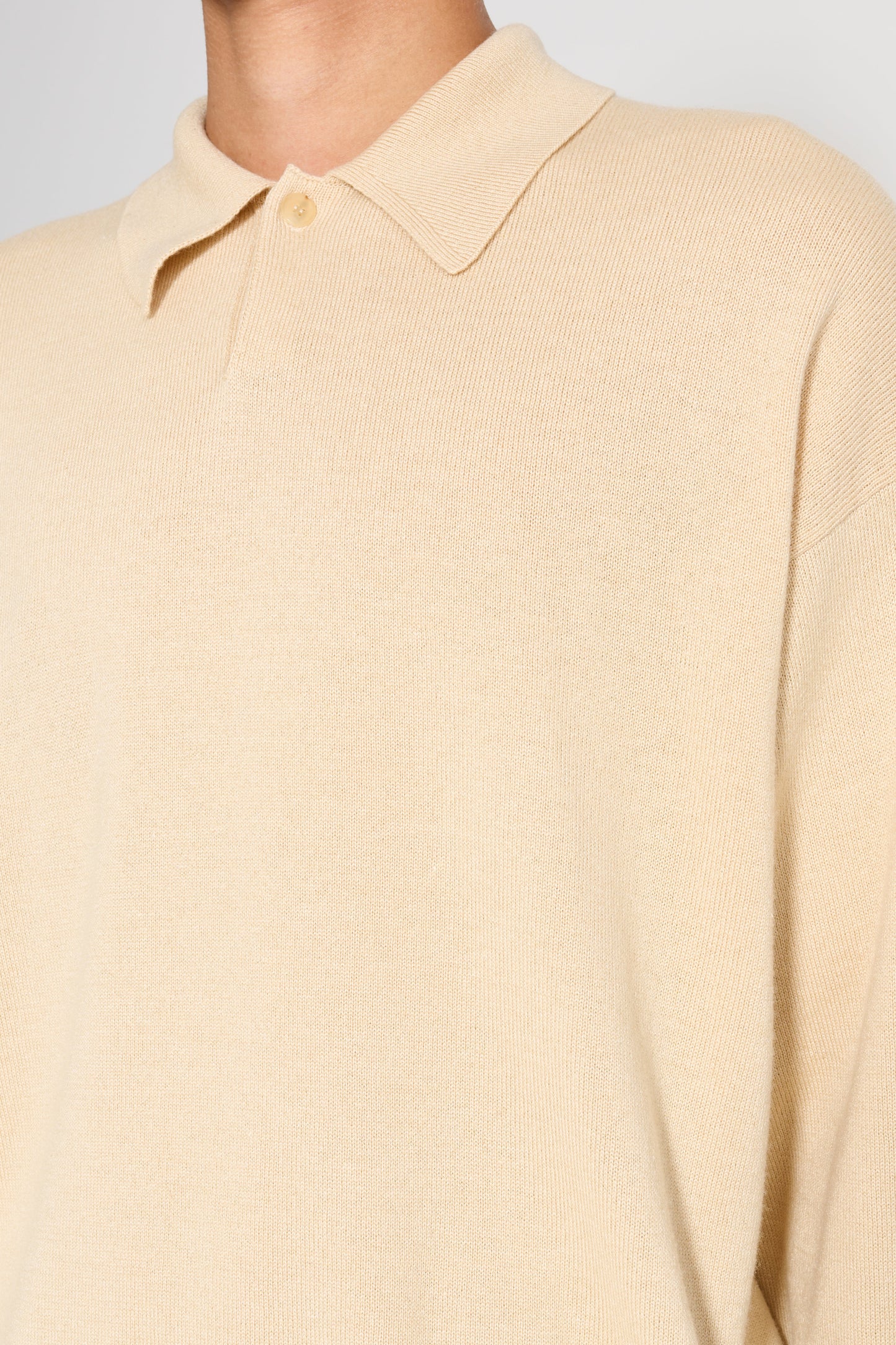 Auralee Cashmere Silk Wool Knit Polo Light Beige