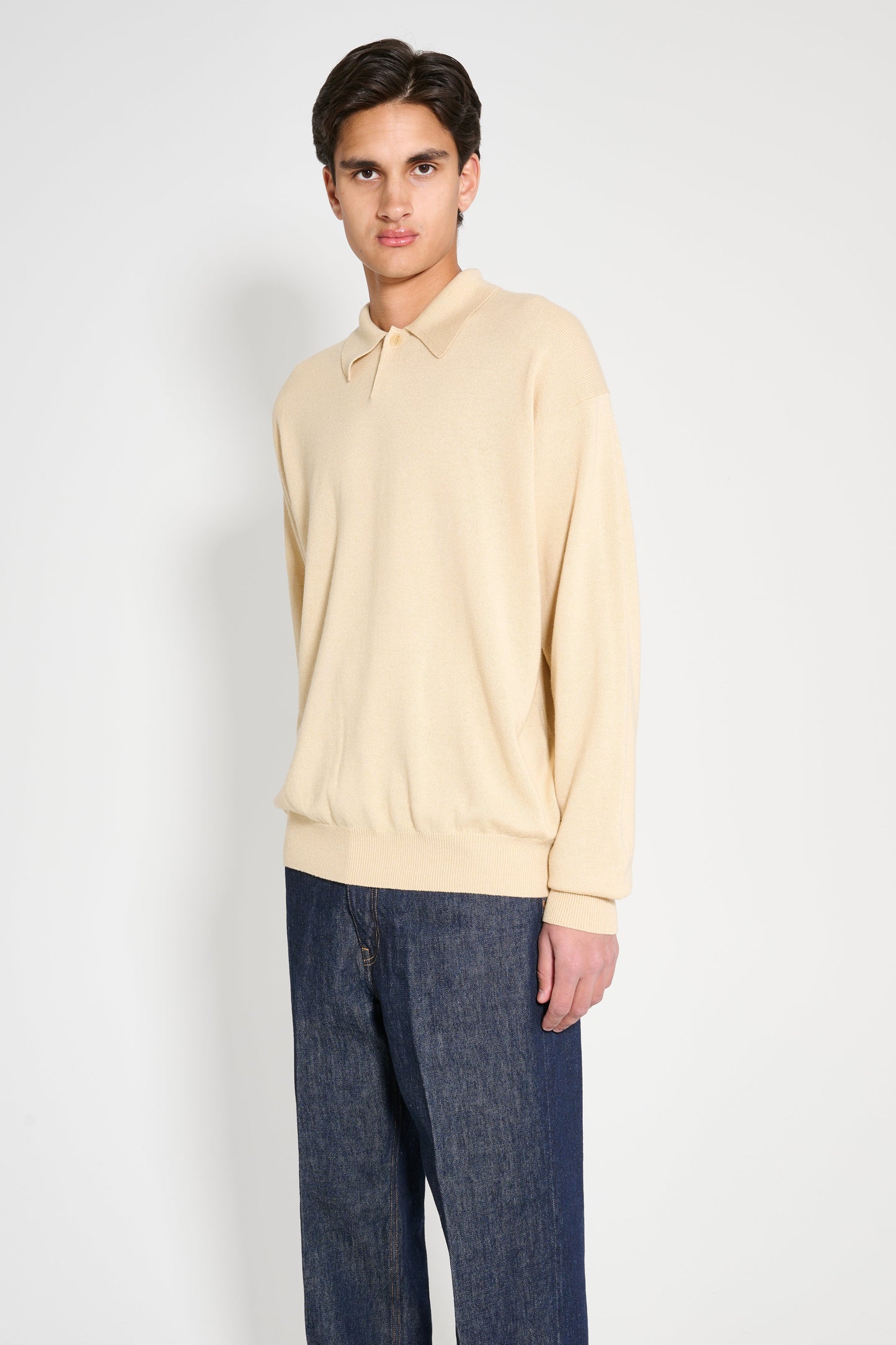 Auralee Cashmere Silk Wool Knit Polo Light Beige